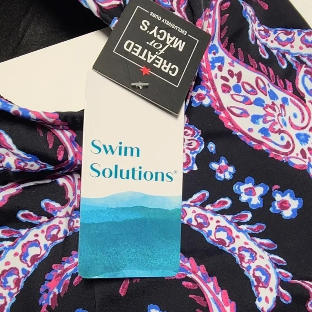 Swim Solutions Women's Paisley Twist Knot Swim Dress One Piece Black Purple